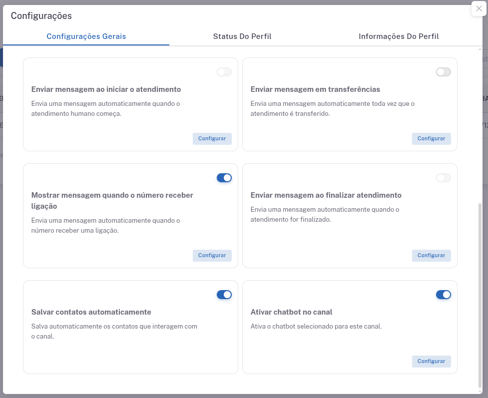 Acessando as configurações do canal