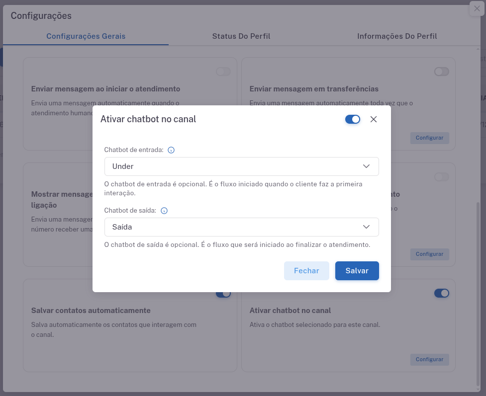 Ativar chatbot no canal