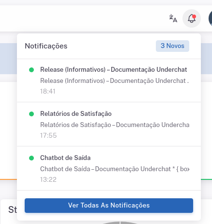 Menu lateral com item Notificações e barra superior com ícone de sino