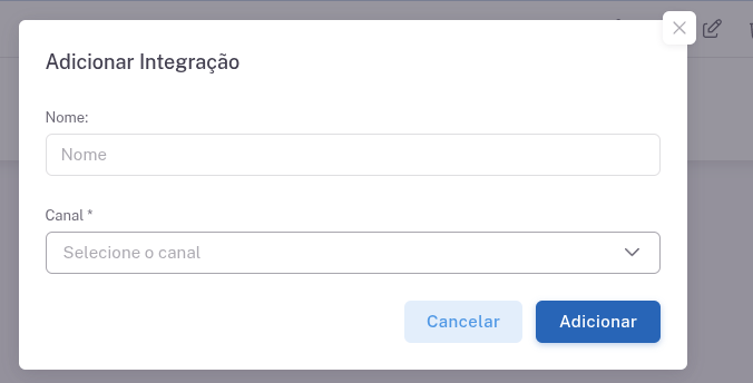 Modal de criação de integração
