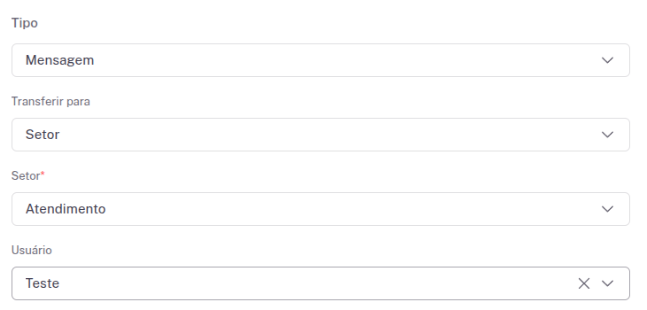 Configuração de transferência para setor ou usuário