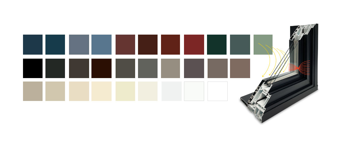 Northern Tri-Pane Collection colour options with window frame corner graphic